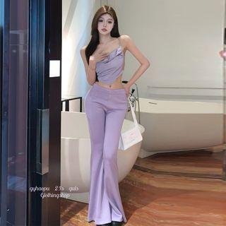 Shirred Crop Camisole Top / Wide Leg Pants