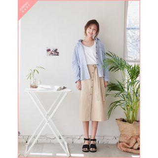 Tie-waist Buttoned Midi Wrap Skirt