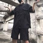 Striped Loose-fit Short-sleeve Shirt / Striped Cargo Shorts
