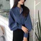 Stand Collar Lantern Sleeve Blouse
