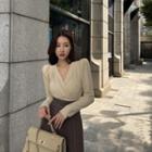 Puff-shoulder Slim-fit Wrap Blouse