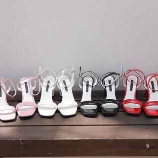 Block-heel Ankle-strap Enamel Sandals