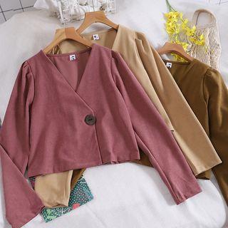 V-neck Long-sleeve Crop Blouse