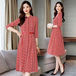Patterned 3/4-sleeve Midi Shirt Dress