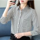 Long-sleeve Pocketed Striped Shirt