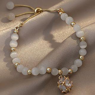 Caged Rhinestone Cat Eye Stone Bead Bracelet Bracelet - Gold - One Size