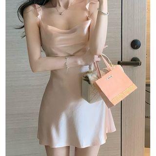 Sleeveless Cowl Neck Satin Mini Dress