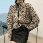 Leopard Print Zip Jacket Leopard - Black & Brown - One Size