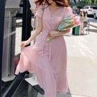 Puff-sleeve Chiffon A-line Midi Dress