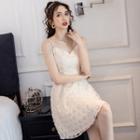Faux Pearl Strap A-line Lace Dress