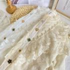Lace Ruffle-trim Pearl-accent Loose Shirt