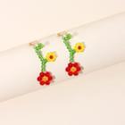 Faux Crystal Flower Dangle Earring 1 Pair - Two Flowers - Red & Yellow - One Size