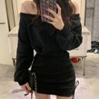 Cold Shoulder Long-sleeve Mini Dress Black - One Size