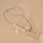 Bow Pendant Faux Pearl Alloy Necklace Silver - One Size