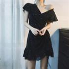 Glitter V-neck Short-sleeve Dress