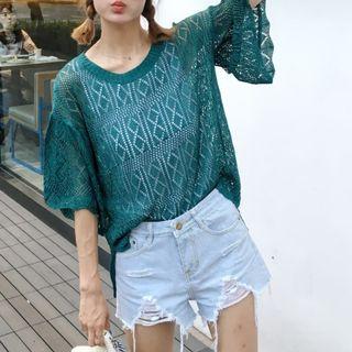 Open Knit Elbow Sleeve Sweater
