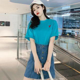 Set: Short-sleeve T-shirt + Mini A-line Denim Skirt