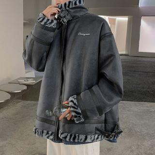 Fleece Panel Faux Suede Jacket
