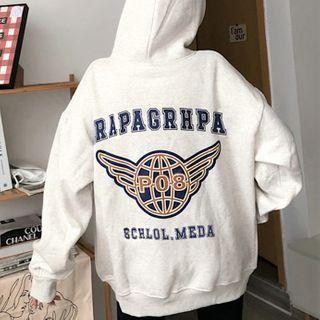Loose-fit Long-sleeve Printed Zip-up Hoodie