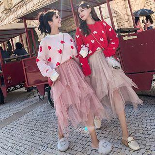 Heart Sweater / Sheer Panel Skirt