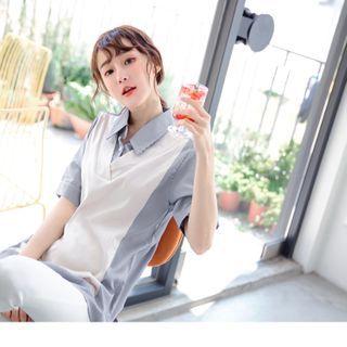 Short-sleeve Striped Panel Blouse
