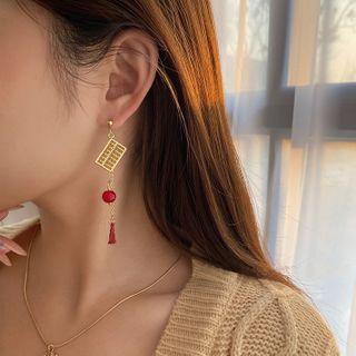 Asymmetrical Chinese Character Drop Earring 1 Pair - Silver Needle - Gold - One Size