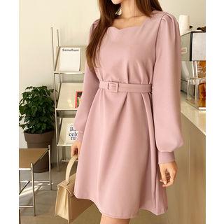 Sweetheart-neck Dress With Belt