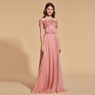Off-shoulder Lace A-line Prom Dress