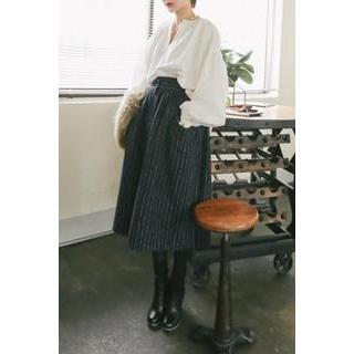 Band-waist Striped Midi Skirt