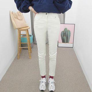 Slit-hem Napped Slim-fit Pants