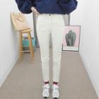 Slit-hem Napped Slim-fit Pants