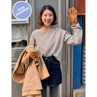 Long-sleeve Napped Striped T-shirt