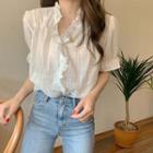 Short-sleeve Frill-trim Top As Shown In Figure - One Size