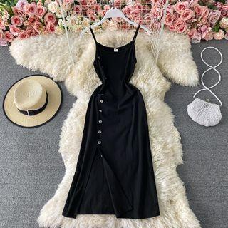 Plain Skinny Slit Dress