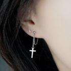925 Sterling Silver Cross Chained Earring 1 Pair - Silver - One Size