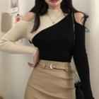 Two Tone Cold Shoulder Knit Top