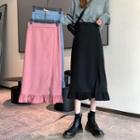 Ruffled Hem Slit Midi A-line Skirt