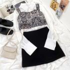 Long-sleeve Plain Shirt / Print Cropped Camisole