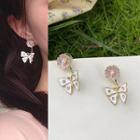 Faux Pearl Alloy Flower & Butterfly Dangle Earring