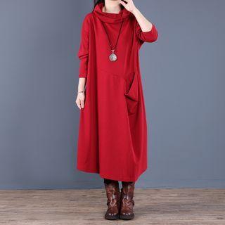 Long-sleeve Turtleneck Maxi A-line Dress