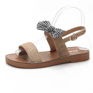Faux-suede Bow-accent Flat Sandals
