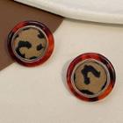 Leopard Print Round Stud Earring 1 Pair - Coffee - One Size