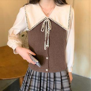 Long-sleeve Wide-collar Blouse / Vest
