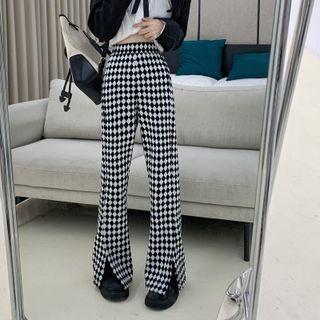 Houndstooth High-waist Split Wide-leg Pants