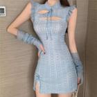 Set: Sleeveless Lace Mini Dress + Arm Sleeves