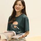 Letter Illustrated Cotton T-shirt