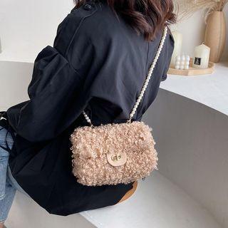 Beaded Strap Furry Crossbody Bag