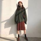 Set: Side-slit Oversize Sweater + Knit Midi Straight-fit Skirt