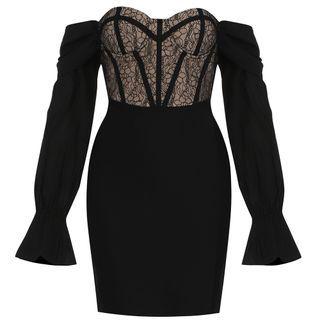 Off-shoulder Print Panel Sheath Cocktail Dress