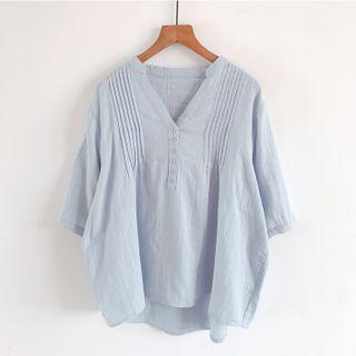 Elbow-sleeve Pintuck Blouse